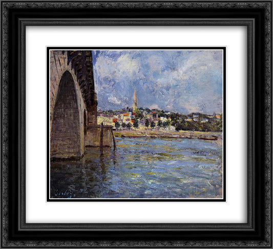 The Bridge at Saint Cloud 22x20 Black Ornate Wood Framed Art Print Poster with Double Matting by Sisley, Alfred