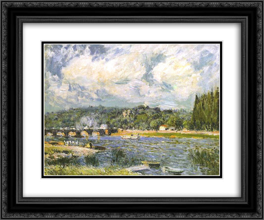 The Bridge of Sevres 24x20 Black Ornate Wood Framed Art Print Poster with Double Matting by Sisley, Alfred