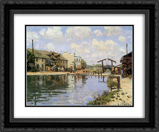 The Canal Saint Martin 24x20 Black Ornate Wood Framed Art Print Poster with Double Matting by Sisley, Alfred
