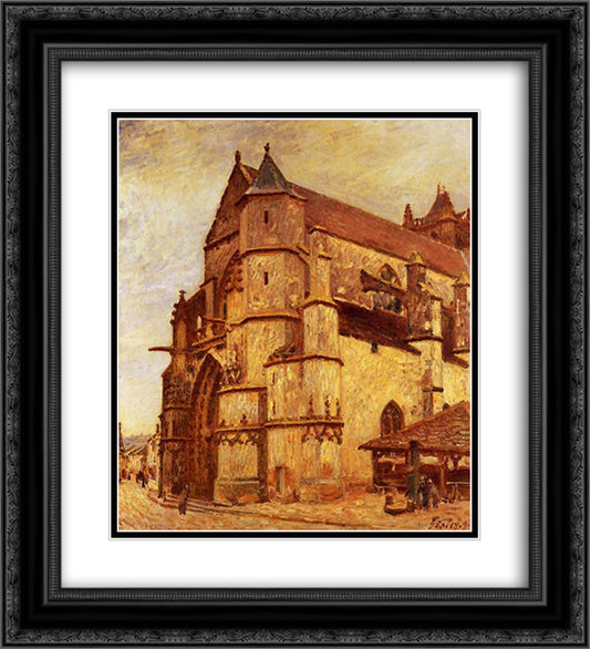 The Church at Moret, Rainy Morning 20x22 Black Ornate Wood Framed Art Print Poster with Double Matting by Sisley, Alfred