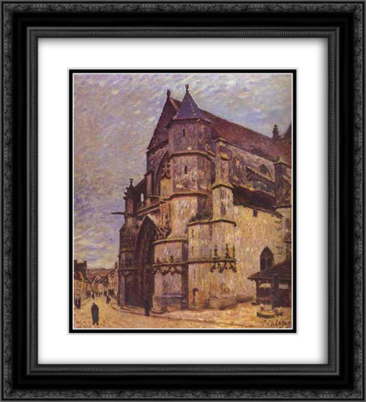 The Church at Moret, Winter 20x22 Black Ornate Wood Framed Art Print Poster with Double Matting by Sisley, Alfred