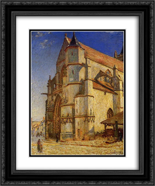 The Church at Moret in Morning Sun 20x24 Black Ornate Wood Framed Art Print Poster with Double Matting by Sisley, Alfred