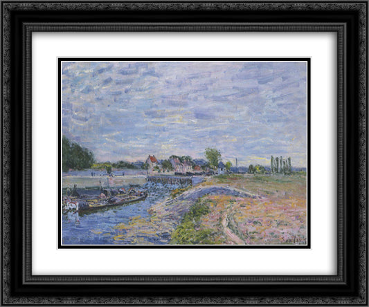 The Dam at Saint Mammes 24x20 Black Ornate Wood Framed Art Print Poster with Double Matting by Sisley, Alfred