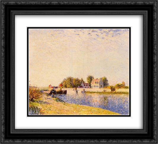 The Dam on the Loing Barges 22x20 Black Ornate Wood Framed Art Print Poster with Double Matting by Sisley, Alfred