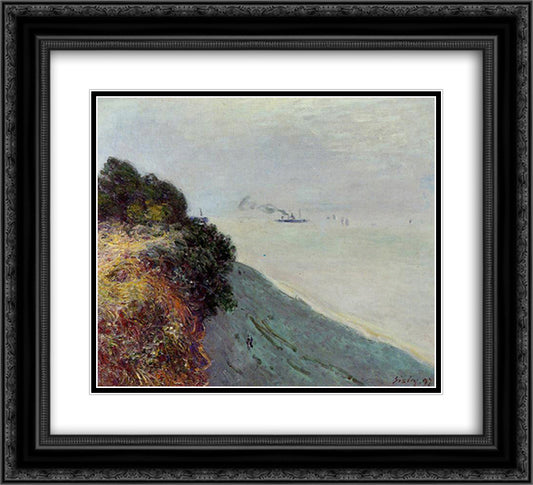 The English Coast, Penarth 22x20 Black Ornate Wood Framed Art Print Poster with Double Matting by Sisley, Alfred