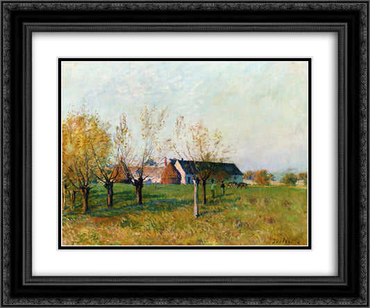 The Farm at Trou d Enfer, Autumn Morning 24x20 Black Ornate Wood Framed Art Print Poster with Double Matting by Sisley, Alfred