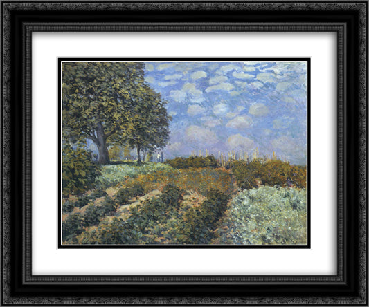 The Fields 24x20 Black Ornate Wood Framed Art Print Poster with Double Matting by Sisley, Alfred