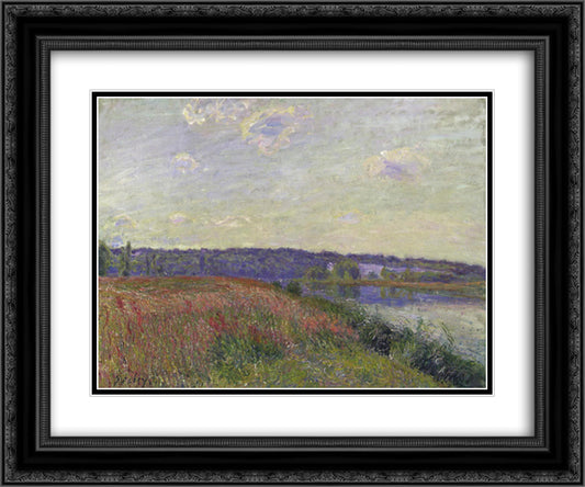 The Fields and Hills of Veneux Nadon 24x20 Black Ornate Wood Framed Art Print Poster with Double Matting by Sisley, Alfred