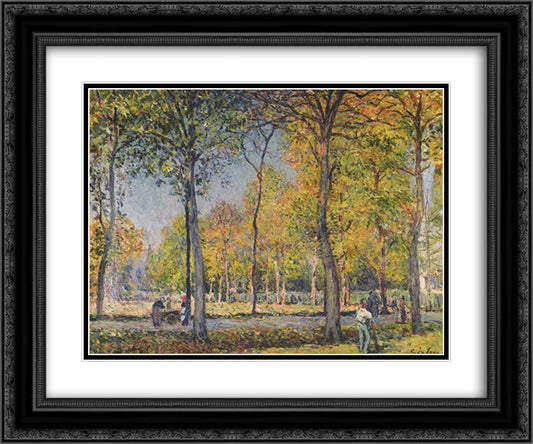 The Forest at Boulogne 24x20 Black Ornate Wood Framed Art Print Poster with Double Matting by Sisley, Alfred