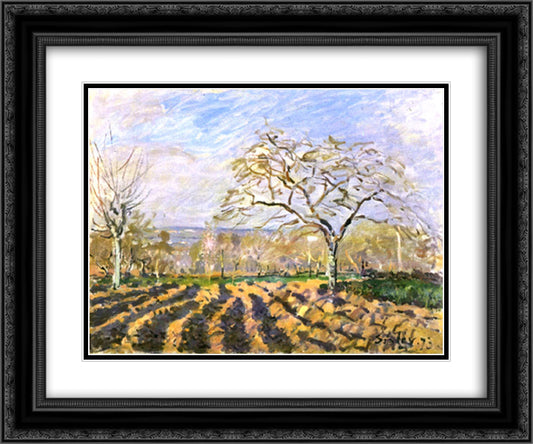 The Furrows 24x20 Black Ornate Wood Framed Art Print Poster with Double Matting by Sisley, Alfred