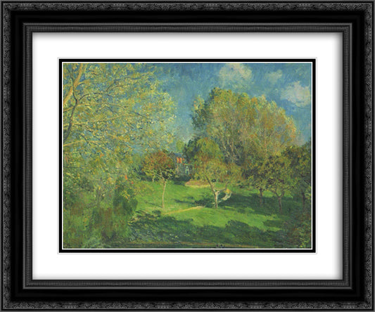 The Garden of Hoschede, Montgeron 24x20 Black Ornate Wood Framed Art Print Poster with Double Matting by Sisley, Alfred