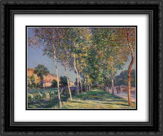 The Lane of Poplars at Moret sur Loing 24x20 Black Ornate Wood Framed Art Print Poster with Double Matting by Sisley, Alfred