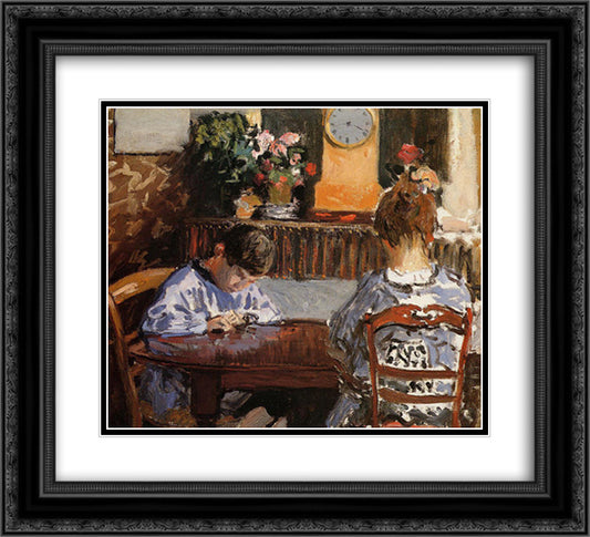 The Lesson 22x20 Black Ornate Wood Framed Art Print Poster with Double Matting by Sisley, Alfred