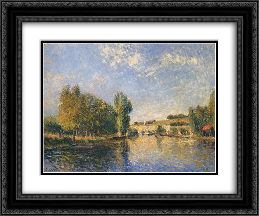 The Loing at Moret 24x20 Black Ornate Wood Framed Art Print Poster with Double Matting by Sisley, Alfred