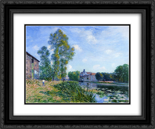 The Loing at Moret in Summer 24x20 Black Ornate Wood Framed Art Print Poster with Double Matting by Sisley, Alfred