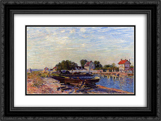 The Loing at Saint Mammes 24x18 Black Ornate Wood Framed Art Print Poster with Double Matting by Sisley, Alfred