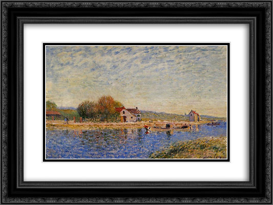 The Loing Canal 24x18 Black Ornate Wood Framed Art Print Poster with Double Matting by Sisley, Alfred