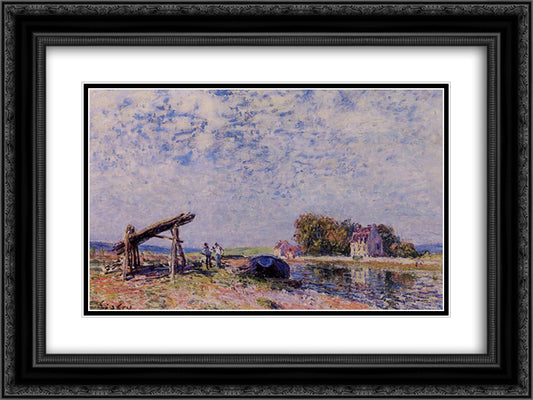 The Loing Canal at Saint Mammes 24x18 Black Ornate Wood Framed Art Print Poster with Double Matting by Sisley, Alfred