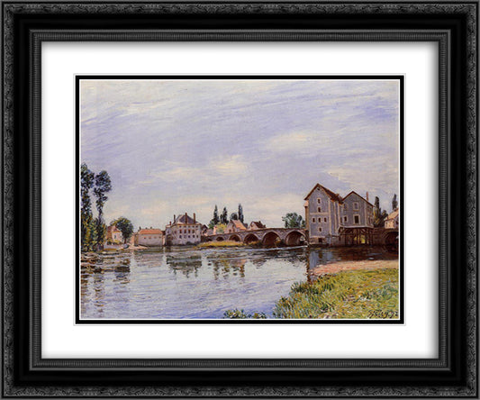 The Loing Flowing under the Moret Bridge 24x20 Black Ornate Wood Framed Art Print Poster with Double Matting by Sisley, Alfred