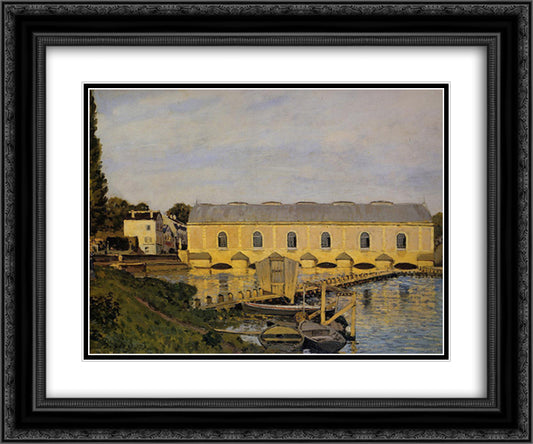The Machine at Marly 24x20 Black Ornate Wood Framed Art Print Poster with Double Matting by Sisley, Alfred