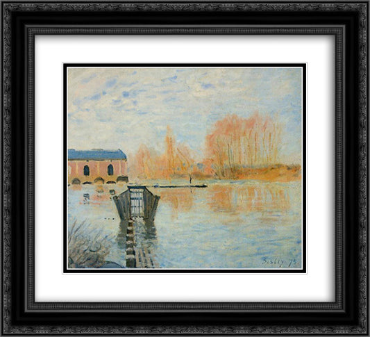 The Marly Machine and the Dam 22x20 Black Ornate Wood Framed Art Print Poster with Double Matting by Sisley, Alfred