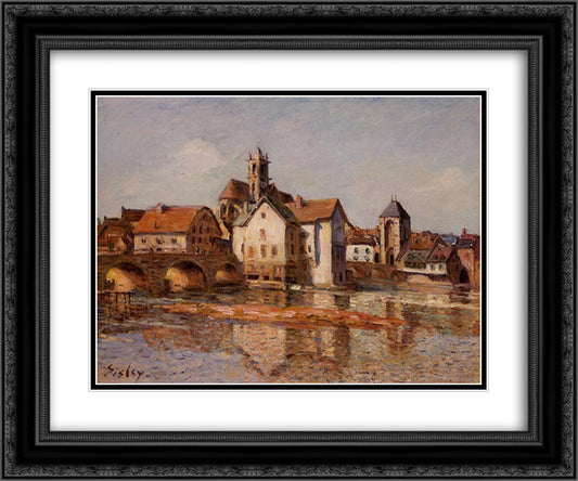 The Moret Bridge 24x20 Black Ornate Wood Framed Art Print Poster with Double Matting by Sisley, Alfred