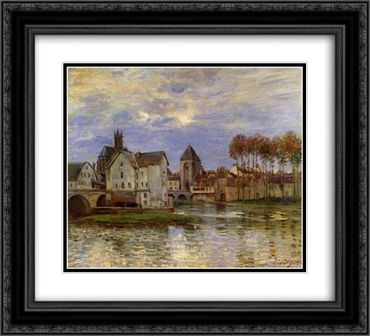 The Moret Bridge at Sunset 22x20 Black Ornate Wood Framed Art Print Poster with Double Matting by Sisley, Alfred