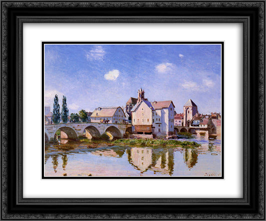 The Moret Bridge in the Sunlight 24x20 Black Ornate Wood Framed Art Print Poster with Double Matting by Sisley, Alfred