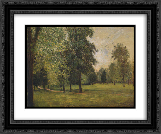 The Park at Sevres 24x20 Black Ornate Wood Framed Art Print Poster with Double Matting by Sisley, Alfred