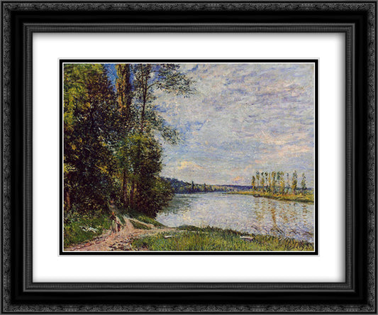 The Path from Veneux to Thomery along the Water, Evening 24x20 Black Ornate Wood Framed Art Print Poster with Double Matting by Sisley, Alfred
