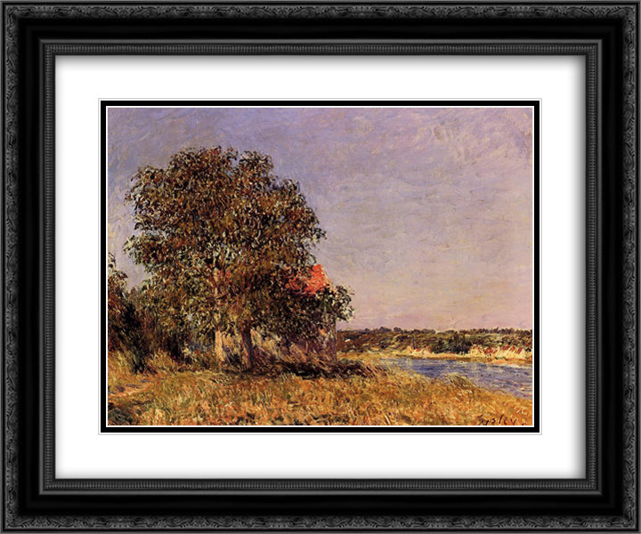 The Plain of Thomery and the Village of Champagne 24x20 Black Ornate Wood Framed Art Print Poster with Double Matting by Sisley, Alfred