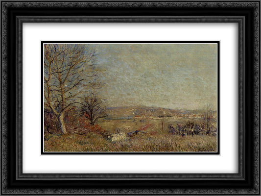 The Plain of Veneux, View of Sablons 24x18 Black Ornate Wood Framed Art Print Poster with Double Matting by Sisley, Alfred
