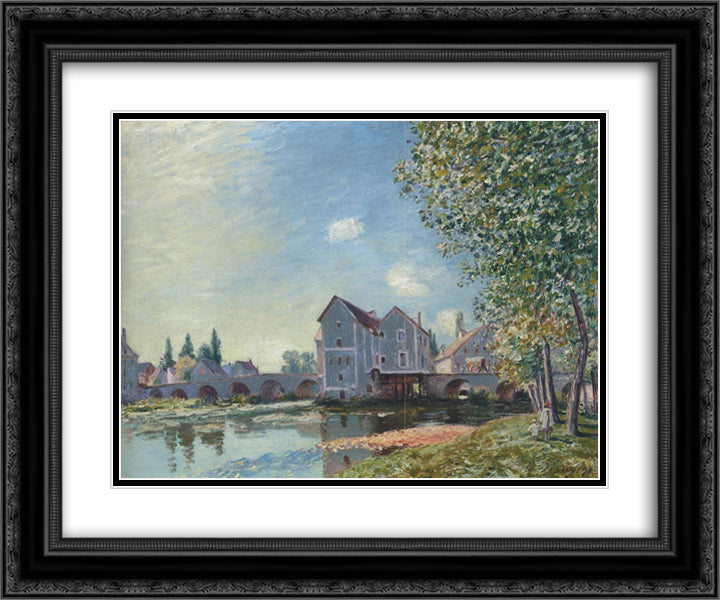 The Pont at Moret Afternoon effect 24x20 Black Ornate Wood Framed Art Print Poster with Double Matting by Sisley, Alfred