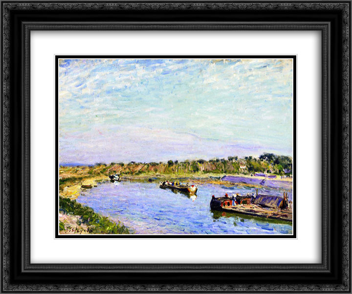 The Port of Saint Mammes, Morning 24x20 Black Ornate Wood Framed Art Print Poster with Double Matting by Sisley, Alfred