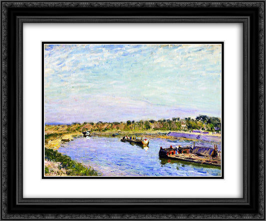 The Port of Saint Mammes, Morning 24x20 Black Ornate Wood Framed Art Print Poster with Double Matting by Sisley, Alfred