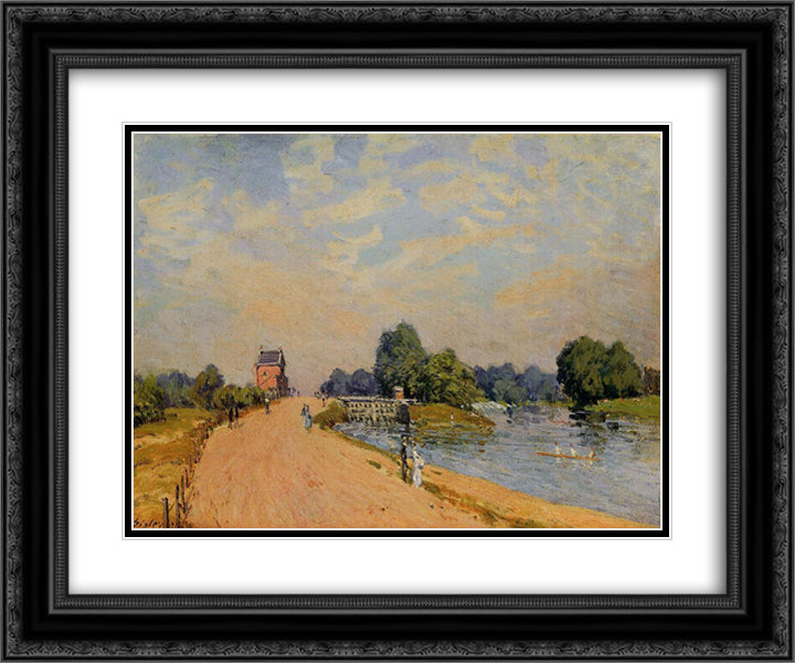 The Road from Hampton Court 24x20 Black Ornate Wood Framed Art Print Poster with Double Matting by Sisley, Alfred
