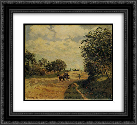 The Road from Mantes to Choisy le Roi 22x20 Black Ornate Wood Framed Art Print Poster with Double Matting by Sisley, Alfred