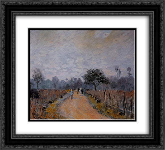 The Road from Prunay to Bougival 22x20 Black Ornate Wood Framed Art Print Poster with Double Matting by Sisley, Alfred