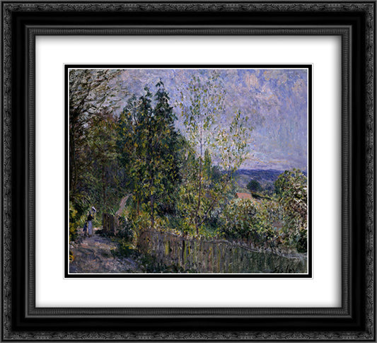 The Road in the Woods 22x20 Black Ornate Wood Framed Art Print Poster with Double Matting by Sisley, Alfred