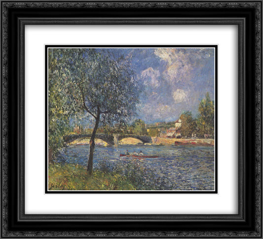 The Rowers 22x20 Black Ornate Wood Framed Art Print Poster with Double Matting by Sisley, Alfred