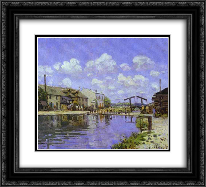 The Saint Martin Canal 22x20 Black Ornate Wood Framed Art Print Poster with Double Matting by Sisley, Alfred