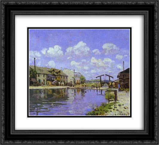 The Saint Martin Canal 22x20 Black Ornate Wood Framed Art Print Poster with Double Matting by Sisley, Alfred