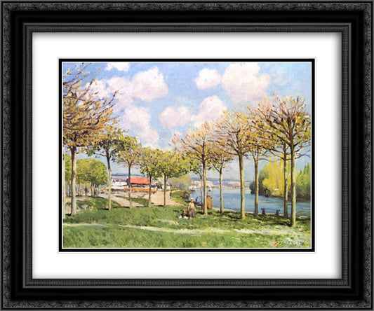 The Seine at Bougival 24x20 Black Ornate Wood Framed Art Print Poster with Double Matting by Sisley, Alfred