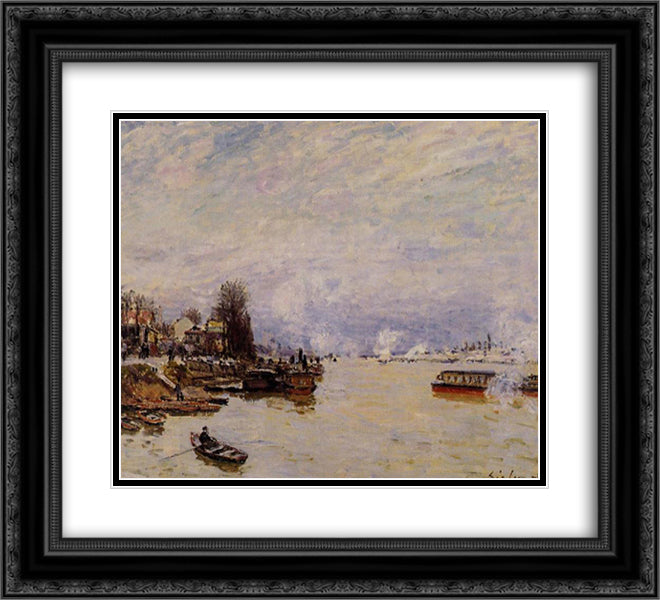 The Seine, View from the Quay de Pont du Jour 22x20 Black Ornate Wood Framed Art Print Poster with Double Matting by Sisley, Alfred