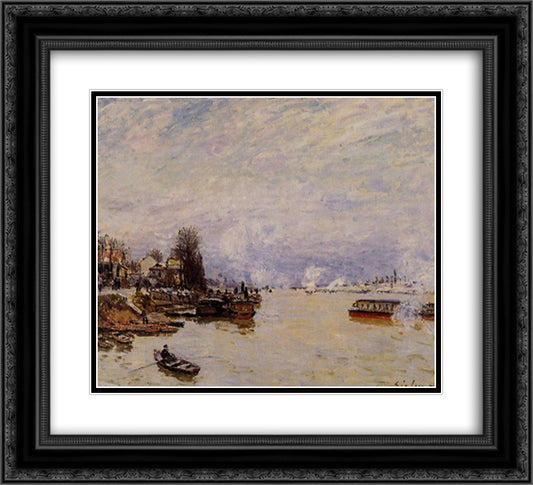 The Seine, View from the Quay de Pont du Jour 22x20 Black Ornate Wood Framed Art Print Poster with Double Matting by Sisley, Alfred