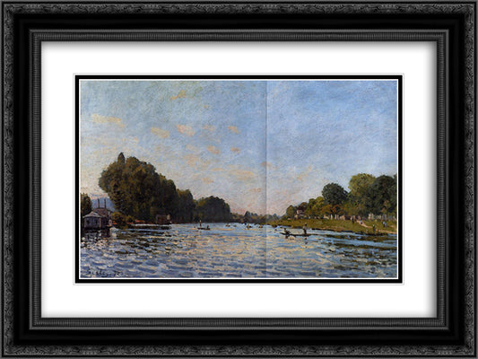 The Seine at Bougival 24x18 Black Ornate Wood Framed Art Print Poster with Double Matting by Sisley, Alfred