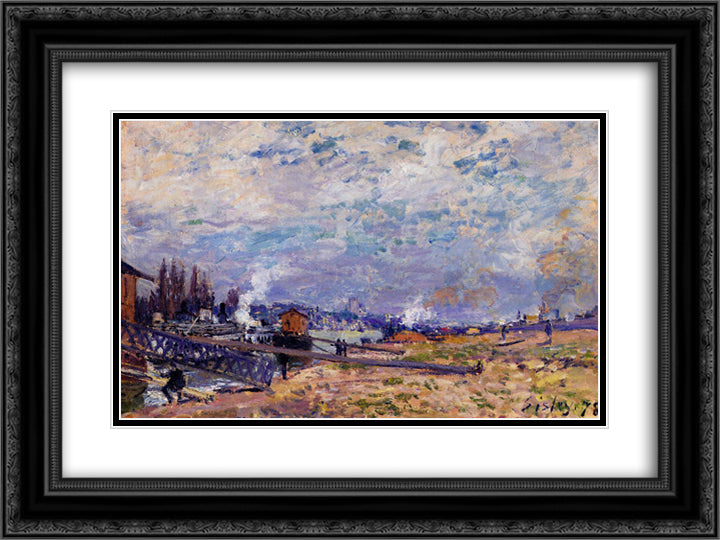 The Seine at Grenelle 24x18 Black Ornate Wood Framed Art Print Poster with Double Matting by Sisley, Alfred