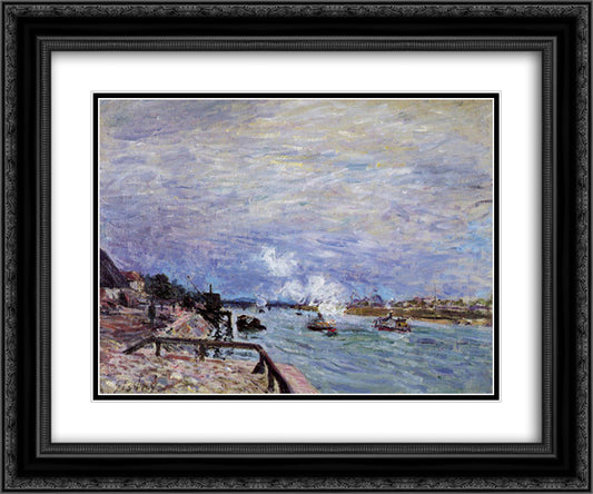 The Seine at Grenelle Rainy Wether 24x20 Black Ornate Wood Framed Art Print Poster with Double Matting by Sisley, Alfred