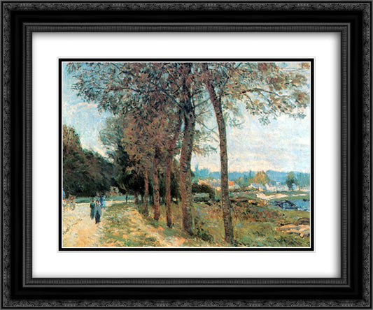 The Seine at Marly 24x20 Black Ornate Wood Framed Art Print Poster with Double Matting by Sisley, Alfred