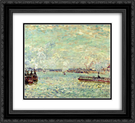The Seine at Point du Jour 22x20 Black Ornate Wood Framed Art Print Poster with Double Matting by Sisley, Alfred